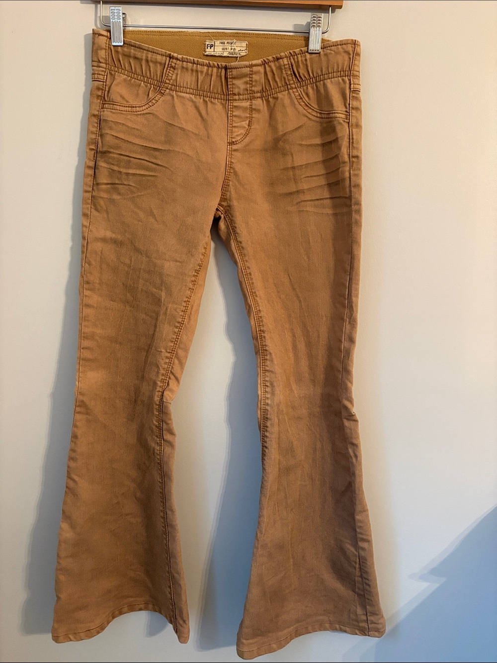 Free People Flare Khaki Distressed Pants Size 27  EUC